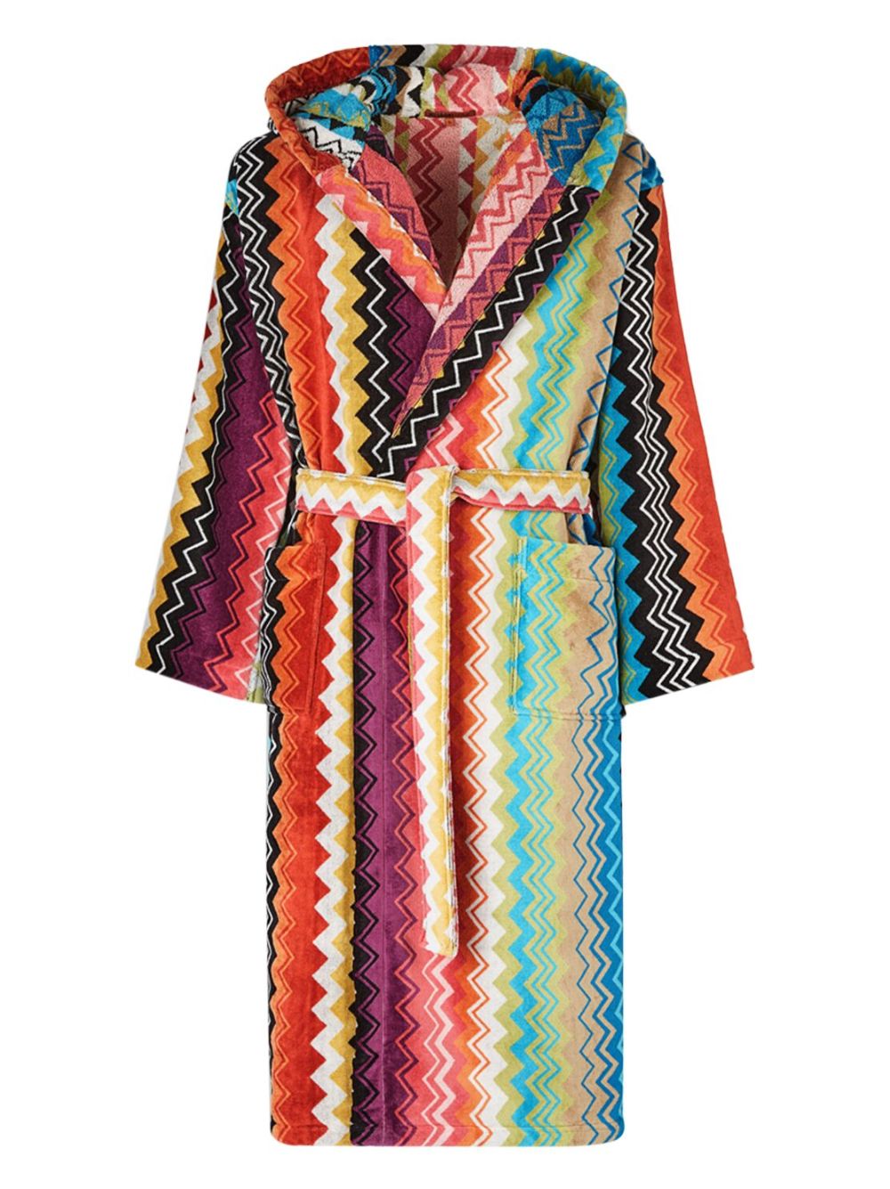 Missoni Home Z字形图案编织连帽浴袍 - 红色