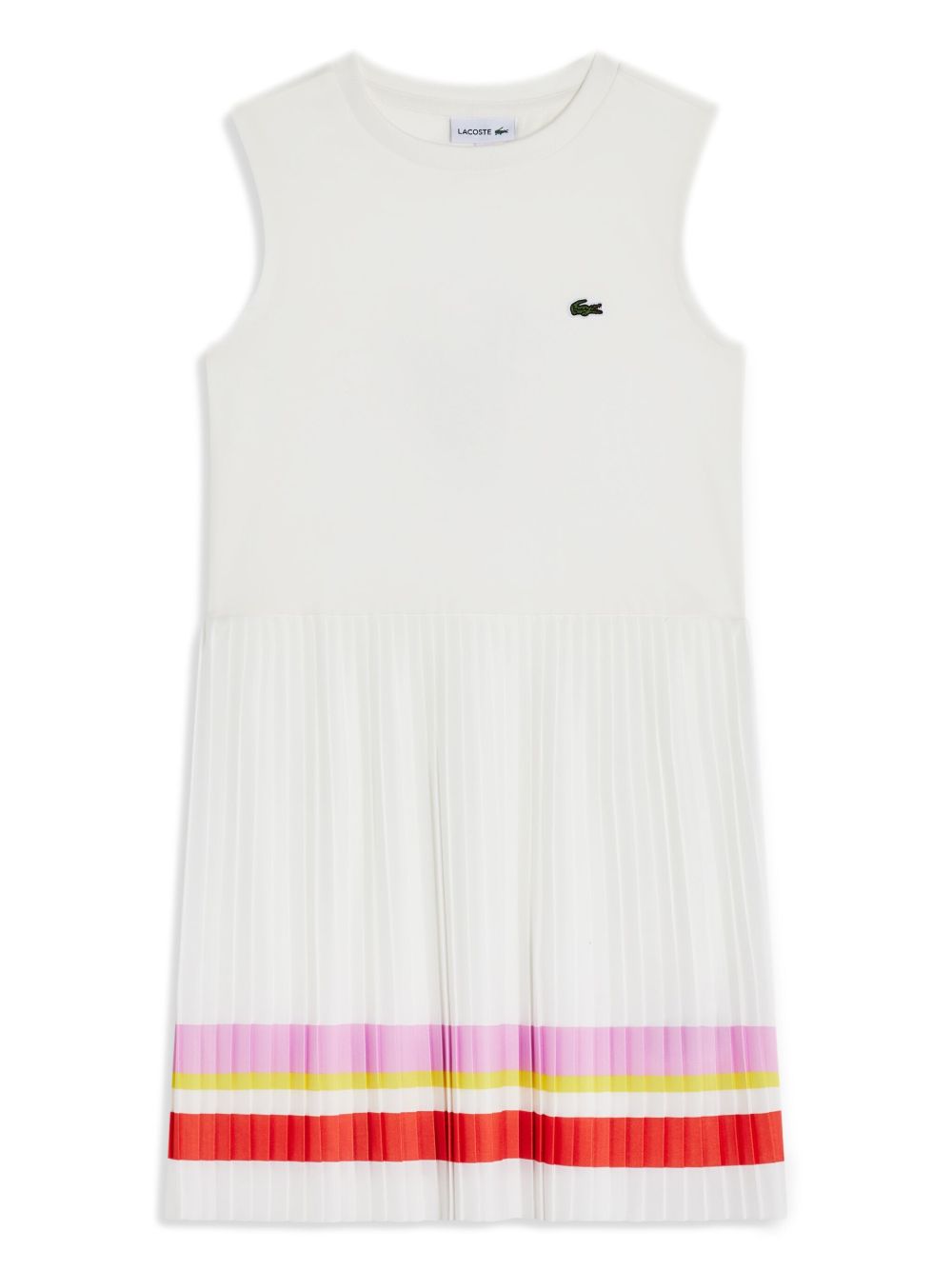 Lacoste Kids 无袖褶饰裙摆连衣裙 - 白色