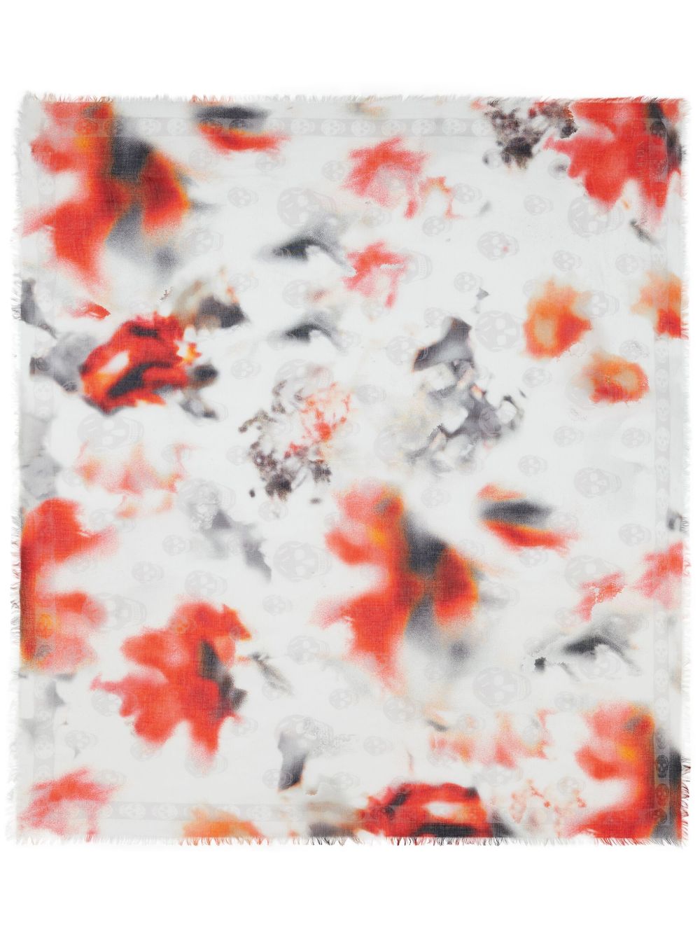 Alexander McQueen Obscured Flower 磨损边围巾 - 白色