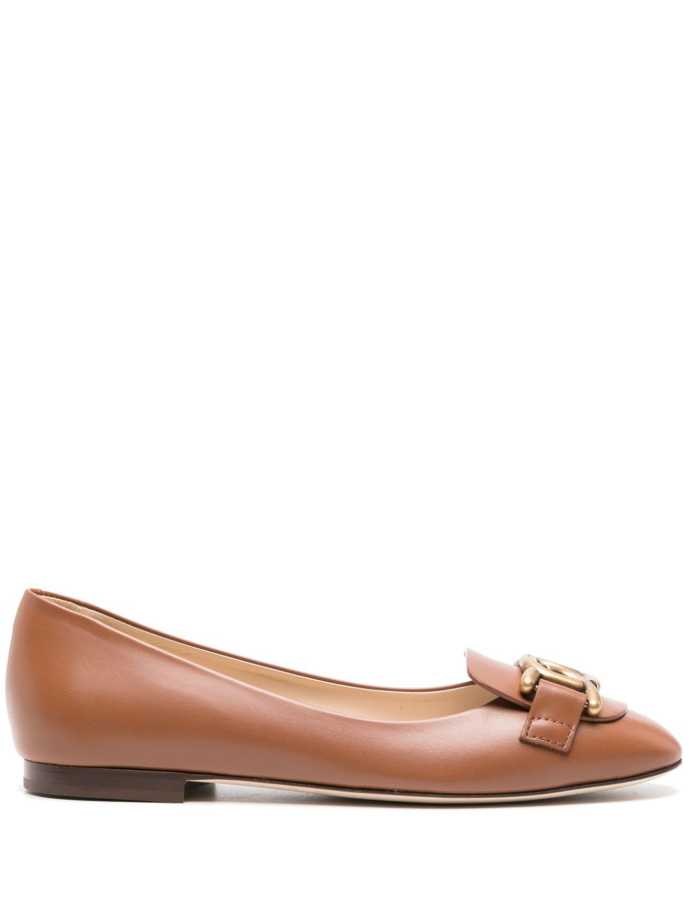 Tod's 圆头皮质芭蕾平底鞋 - 褐色