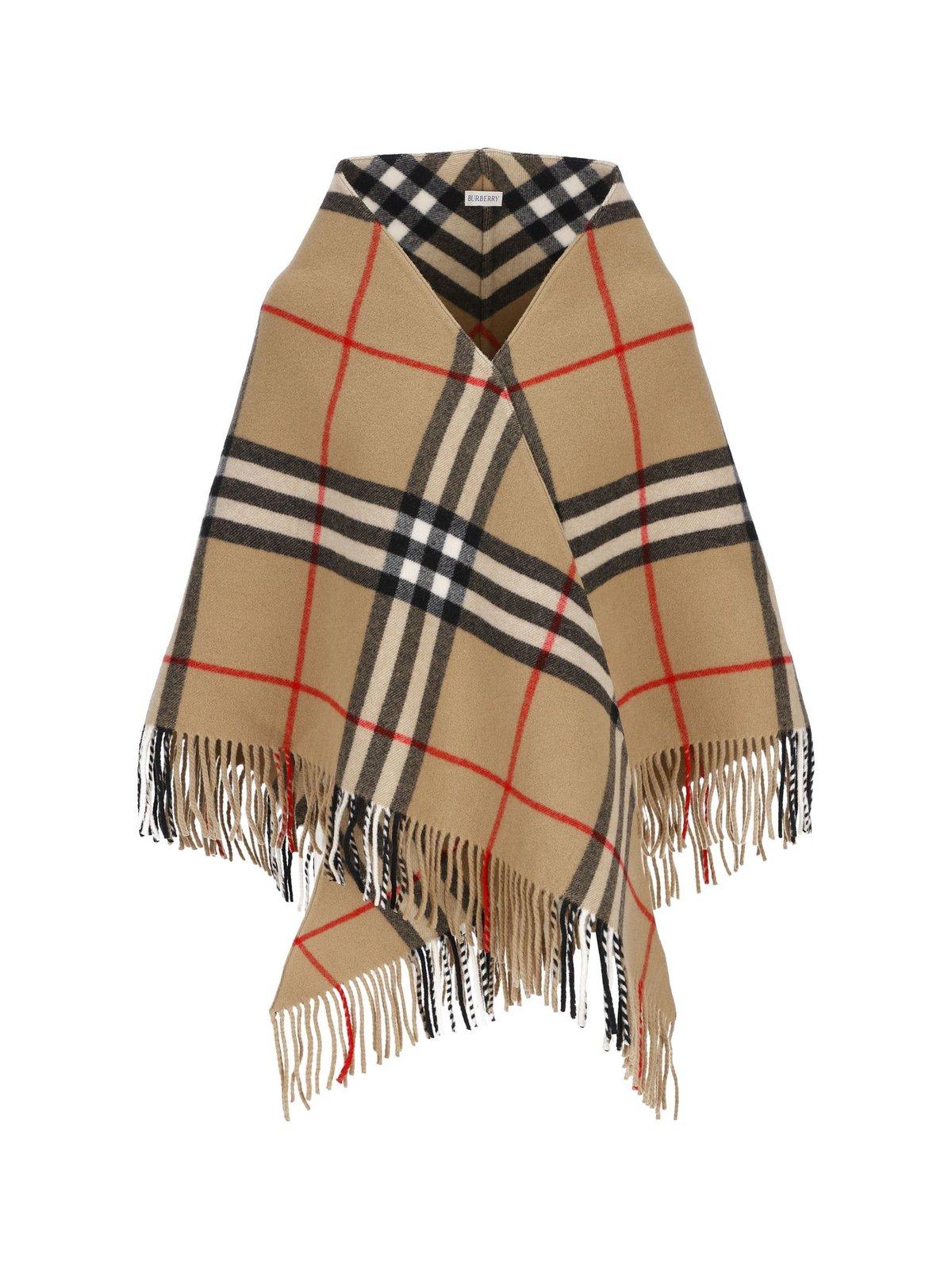 Burberry格纹印花流苏斗篷