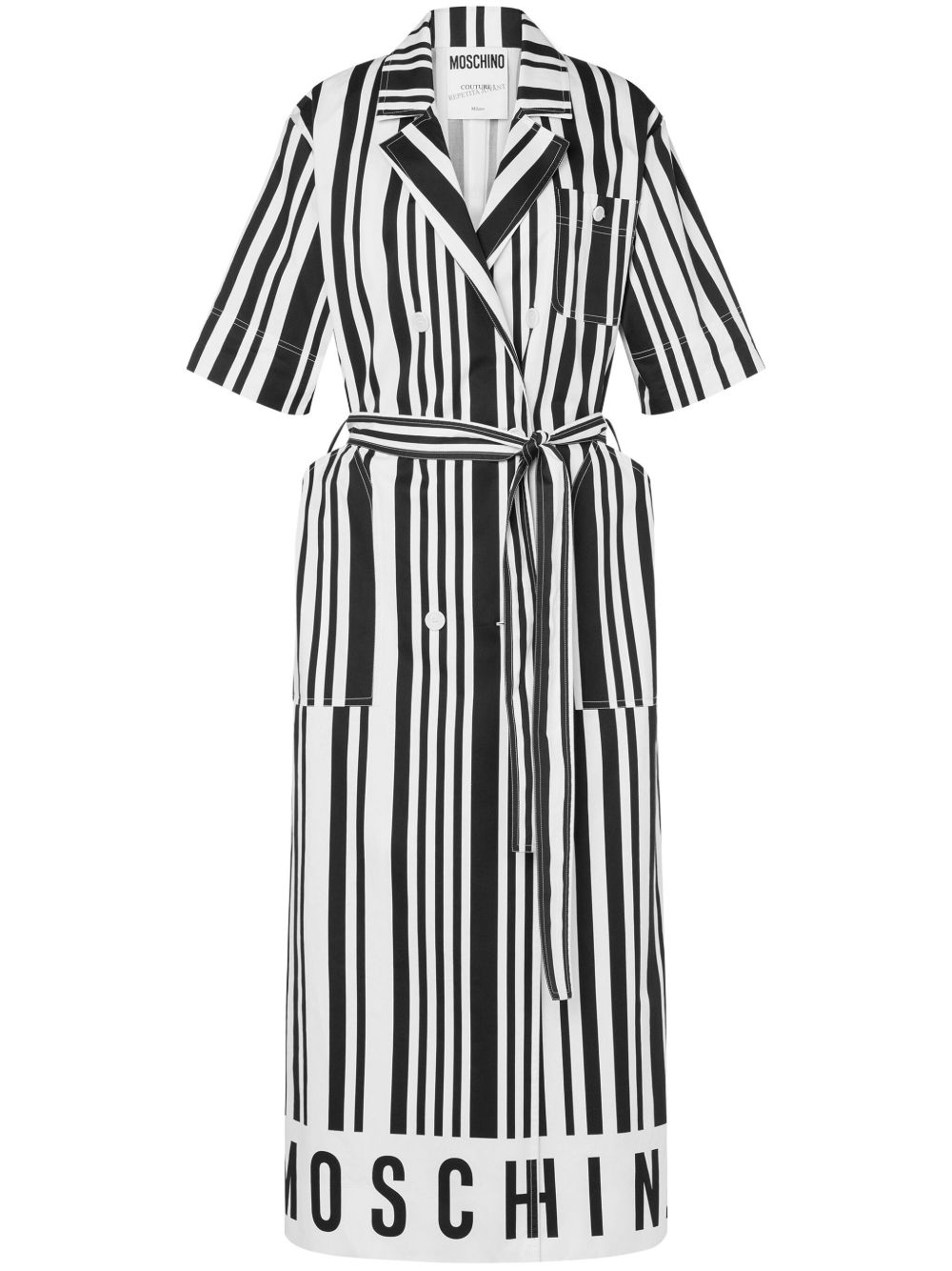 Moschino 条形码印花棉连衣裙 - 白色