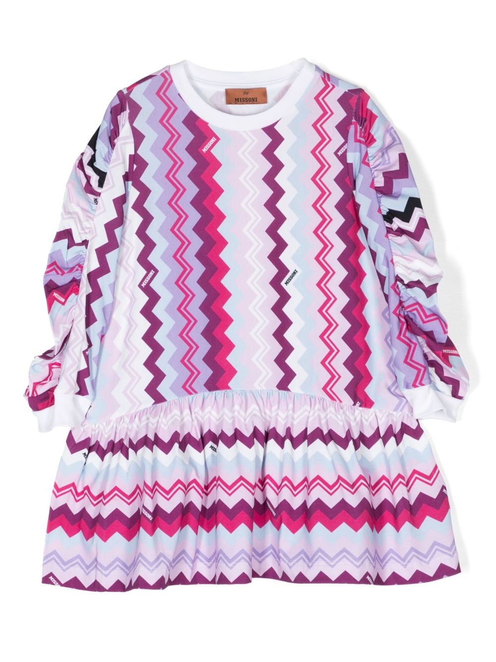 Missoni Kids Z字形图案印花弹性棉连衣裙 - 紫色