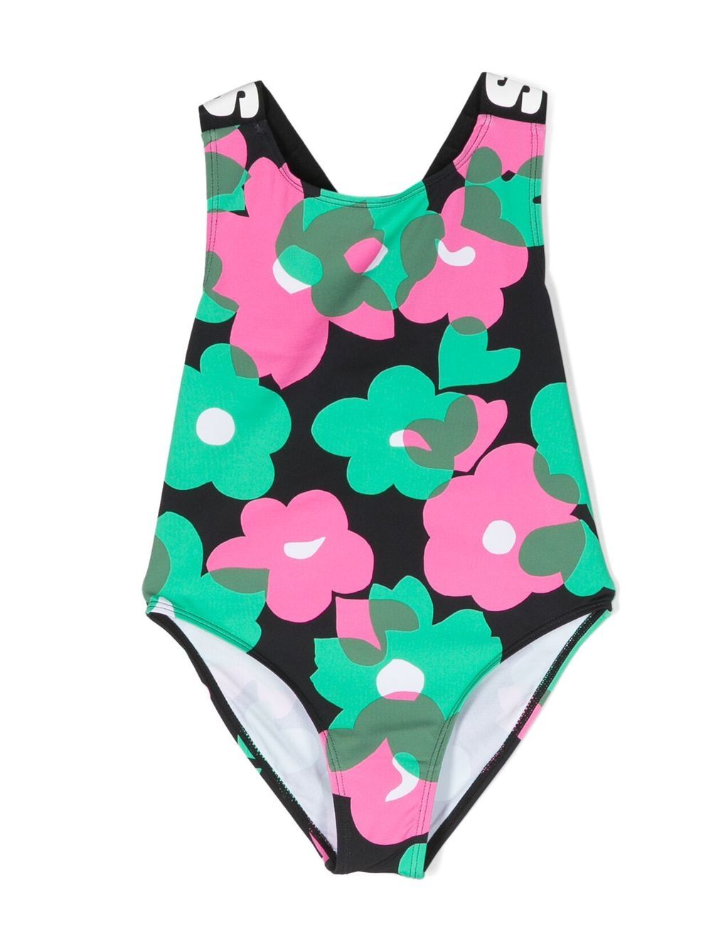 Stella McCartney Kids floral-pattern logo-print swimsuit - 绿色