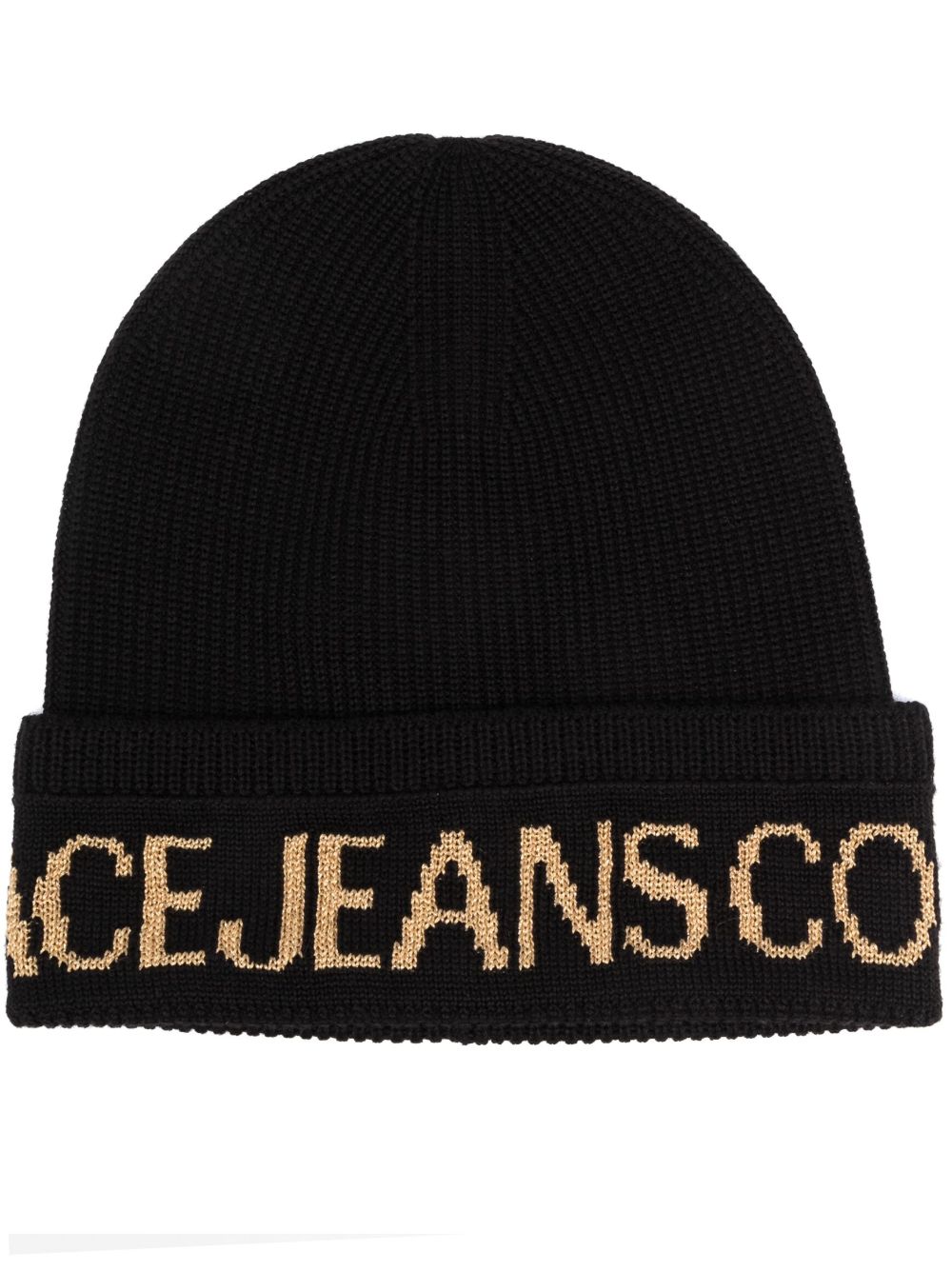 Versace Jeans Couture logo嵌花罗纹套头帽 - 黑色