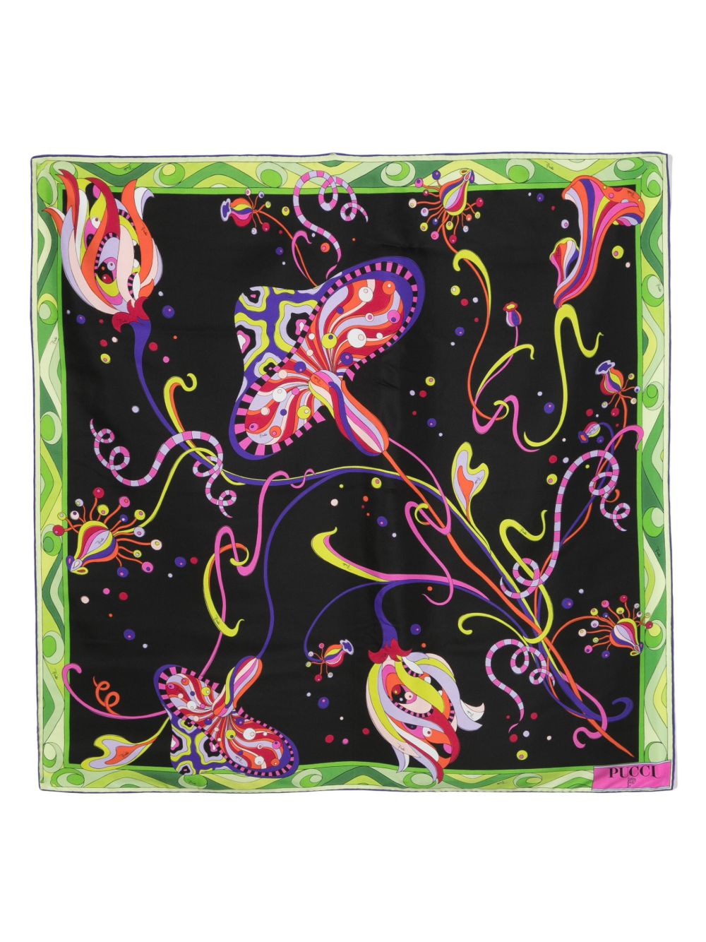 PUCCI 图案印花真丝围巾 - 黑色