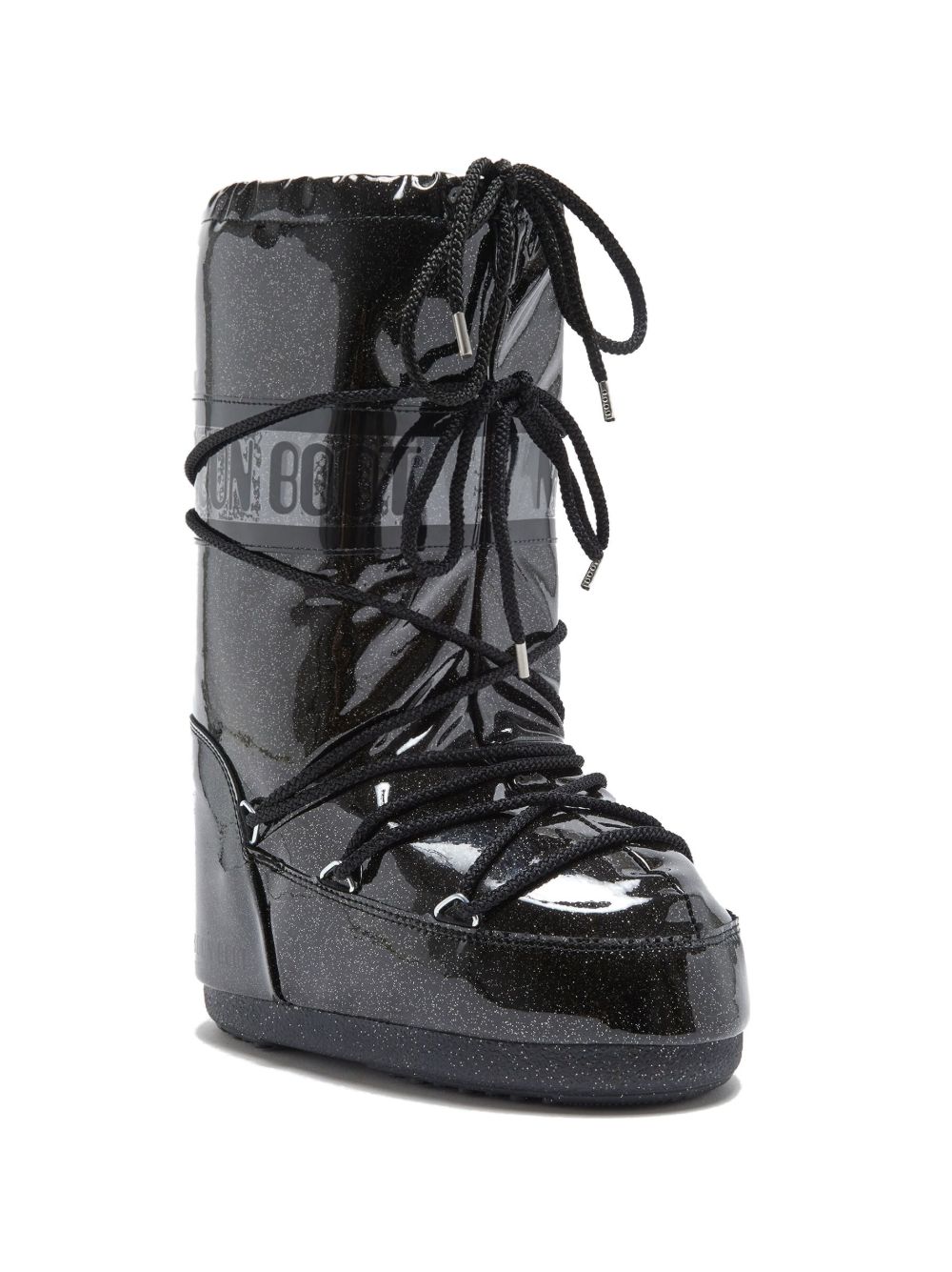 Moon Boot Kids logo印花亮片金葱细节中筒靴 - 黑色