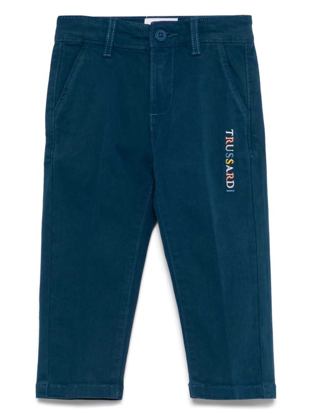 TRUSSARDI JUNIOR logo刺绣长裤 - 蓝色