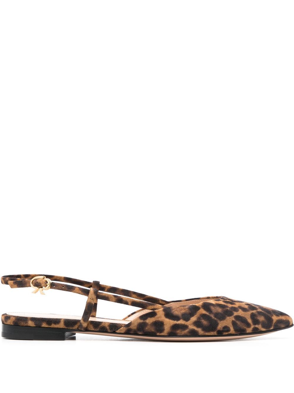 Gianvito Rossi 豹纹尖头凉鞋 - 褐色