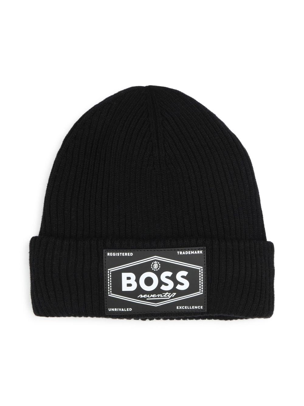 BOSS Kidswear logo 贴花针织套头帽 - 黑色