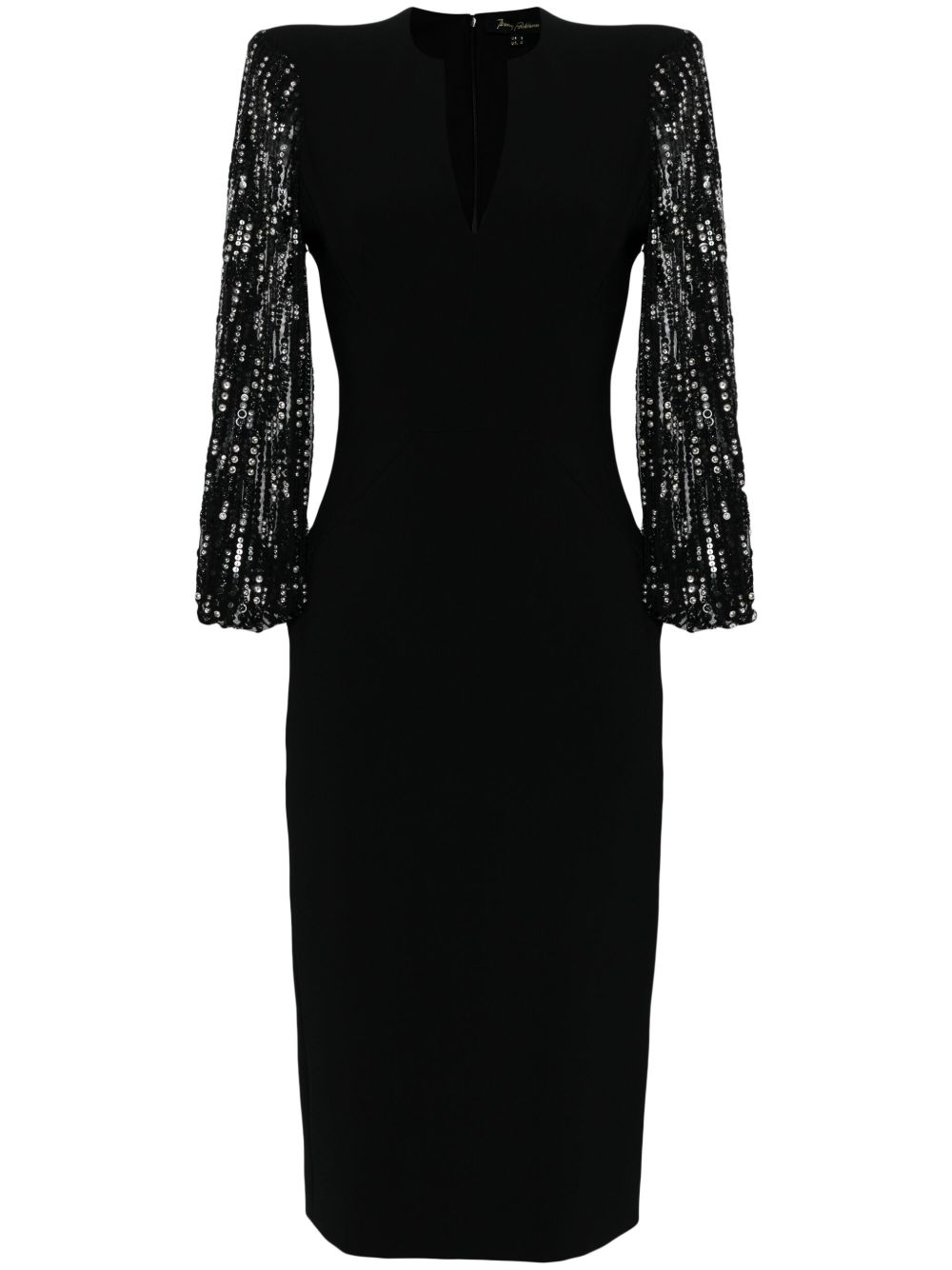 Jenny Packham The Swan 亮片袖中长连衣裙 - 黑色