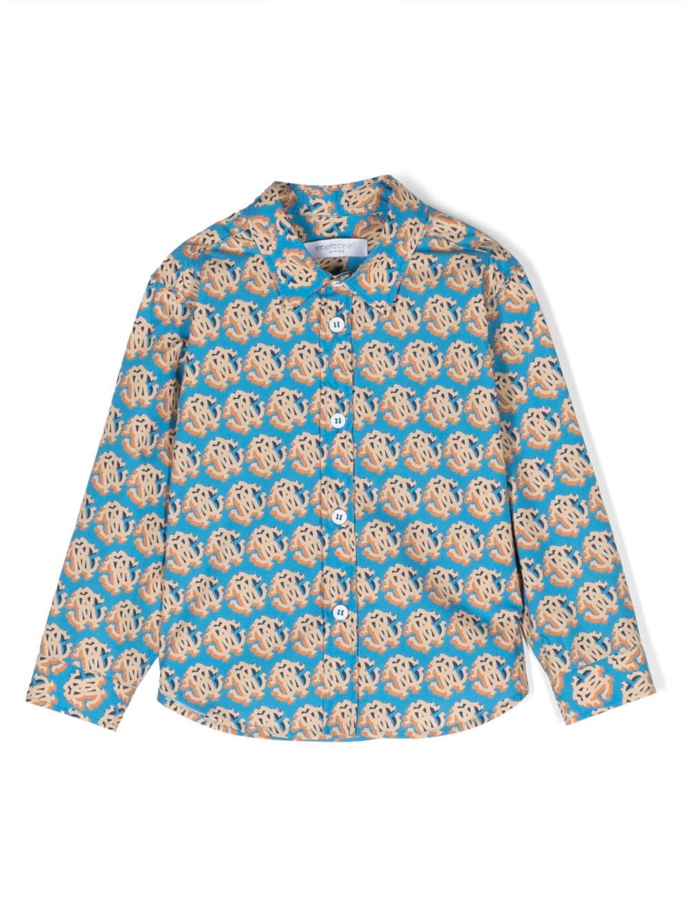 Roberto Cavalli Junior logo印花棉衬衫 - 蓝色