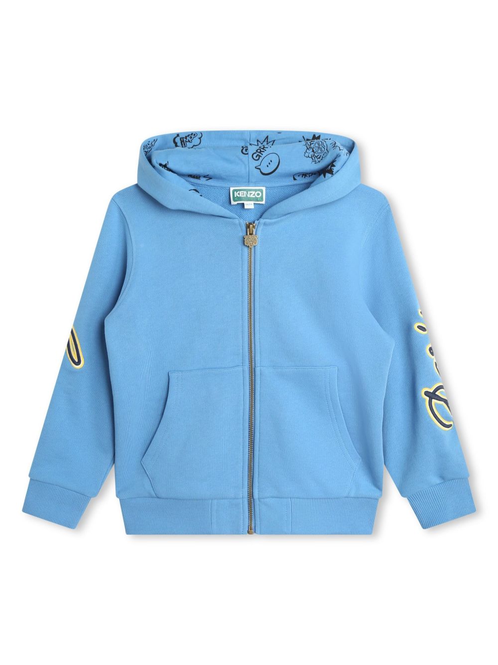 Kenzo Kids logo贴花棉连帽衫 - 蓝色