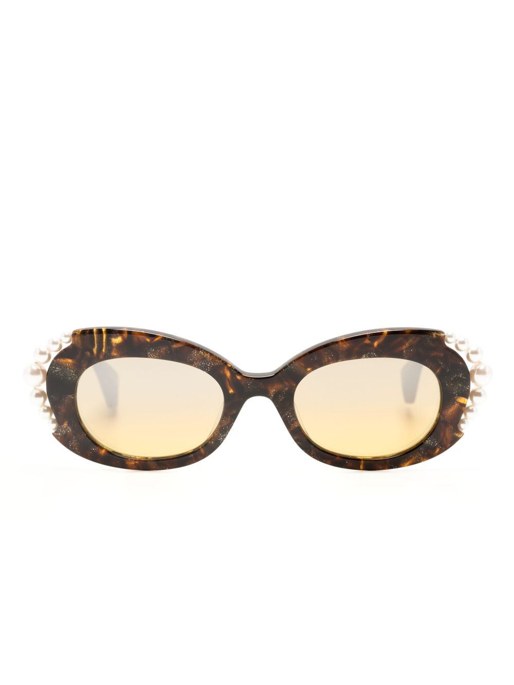 Vivienne Westwood Vivienne Pearl 椭圆框太阳眼镜 - 黄色