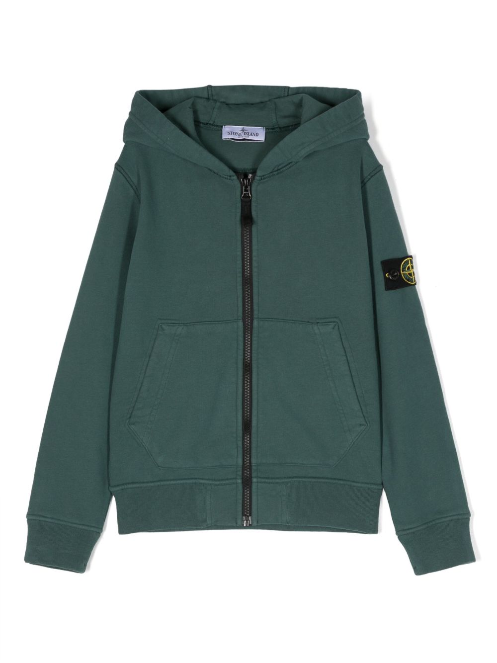Stone Island Junior 罗盘徽章棉拉链连帽衫 - 绿色