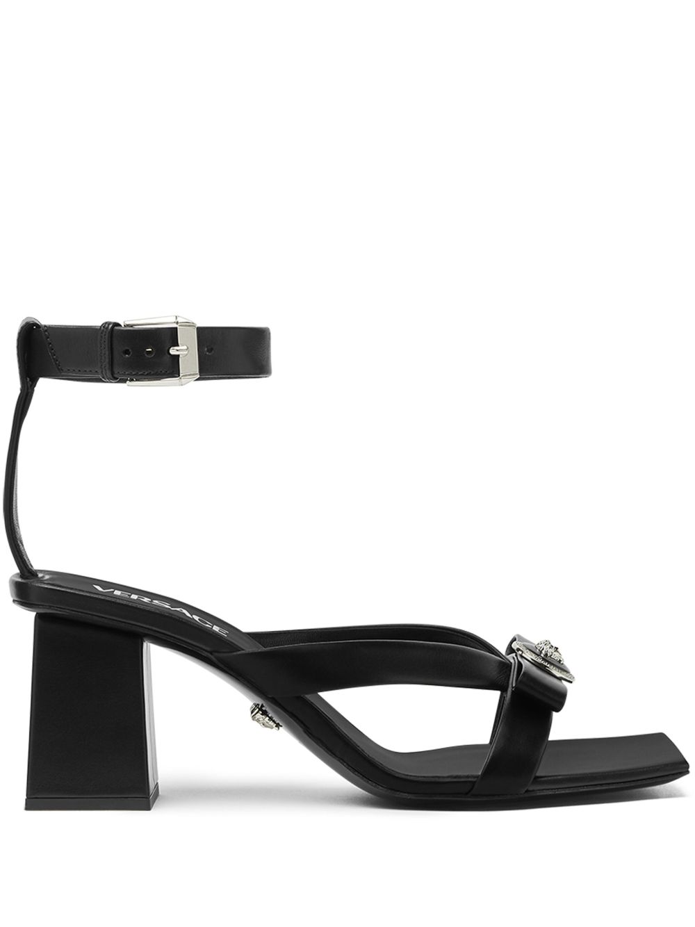 Versace Gianni Ribbon 皮质中跟凉鞋 - 黑色