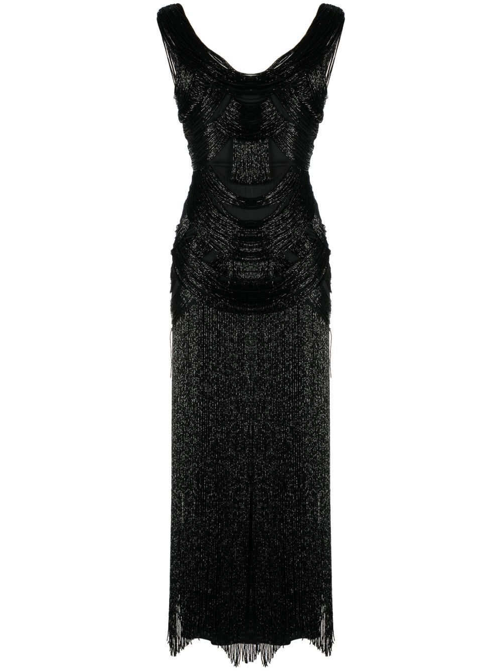 Zuhair Murad 流苏缀饰超长连衣裙 - 黑色