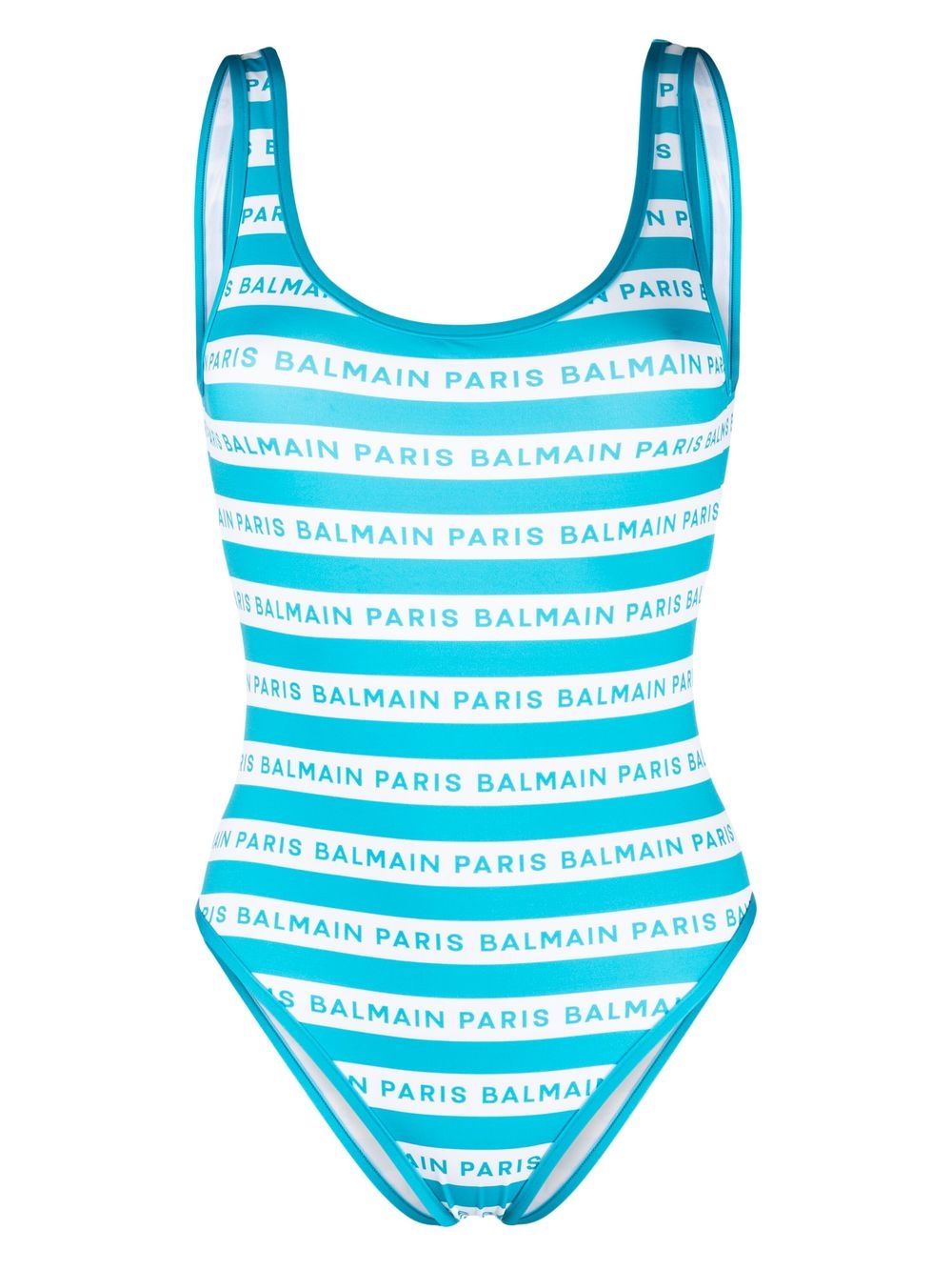 Balmain 条纹logo印花连体泳衣 - 蓝色