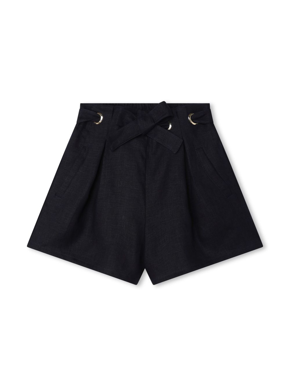 Chloé Kids 褶饰细节亚麻短裤 - 蓝色