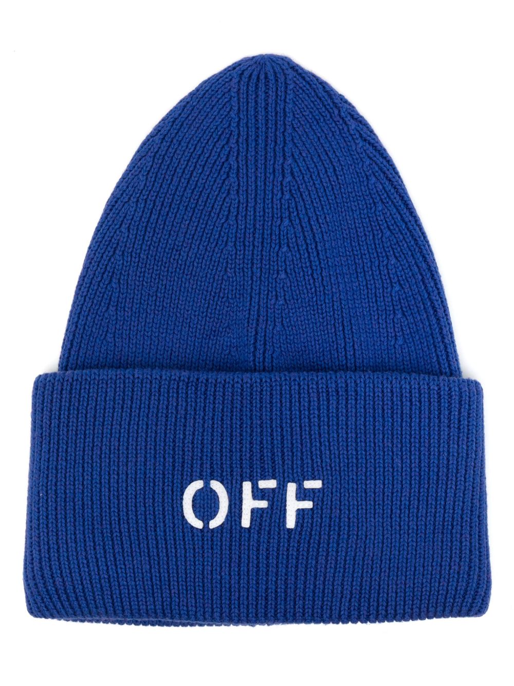 Off-White logo标记罗纹套头帽 - 蓝色