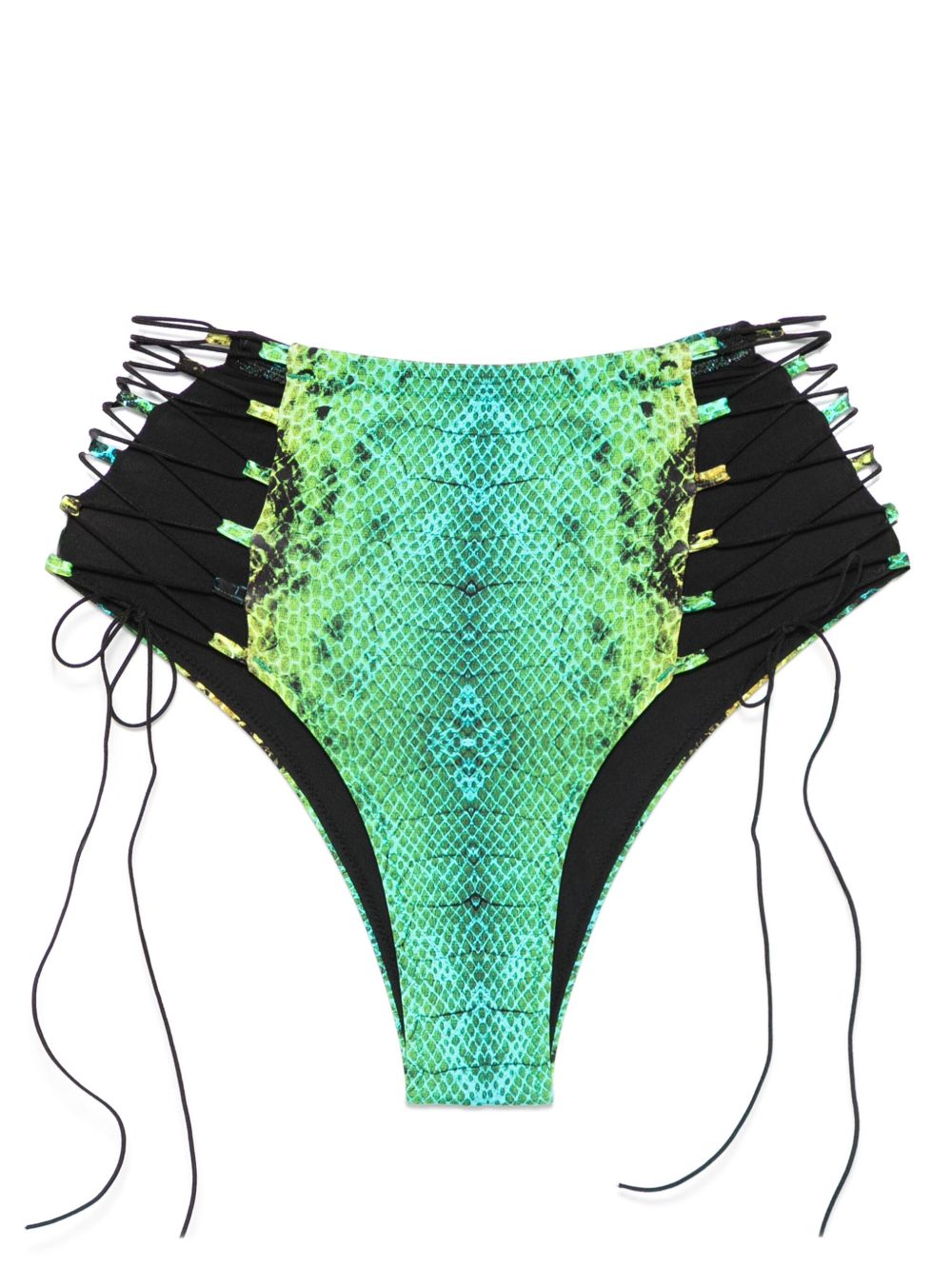 Noire Swimwear 蛇纹高腰比基尼三角裤 - 绿色
