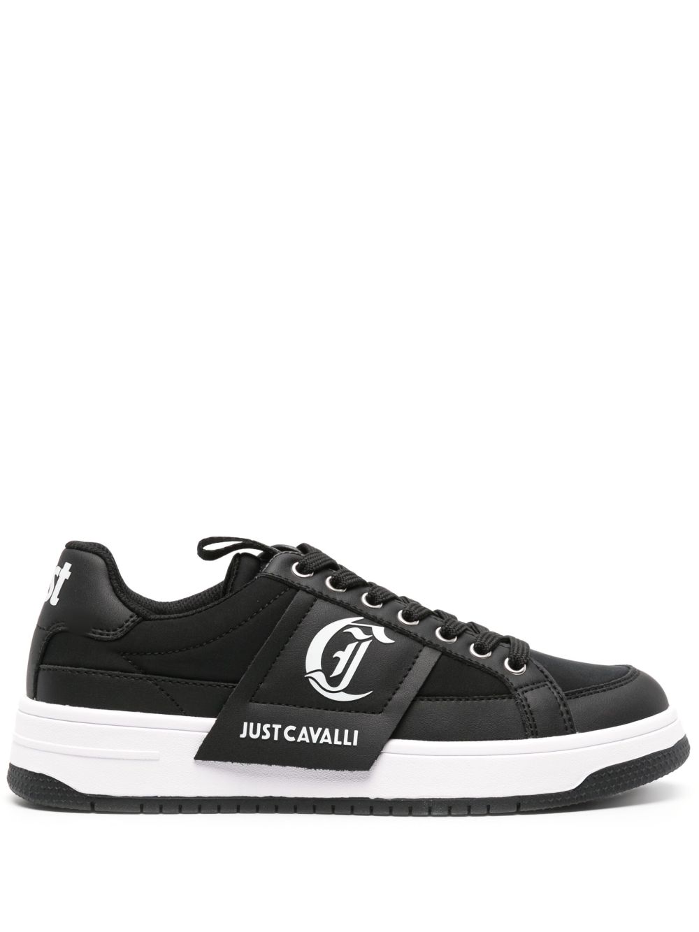 Just Cavalli logo印花皮质运动鞋 - 黑色