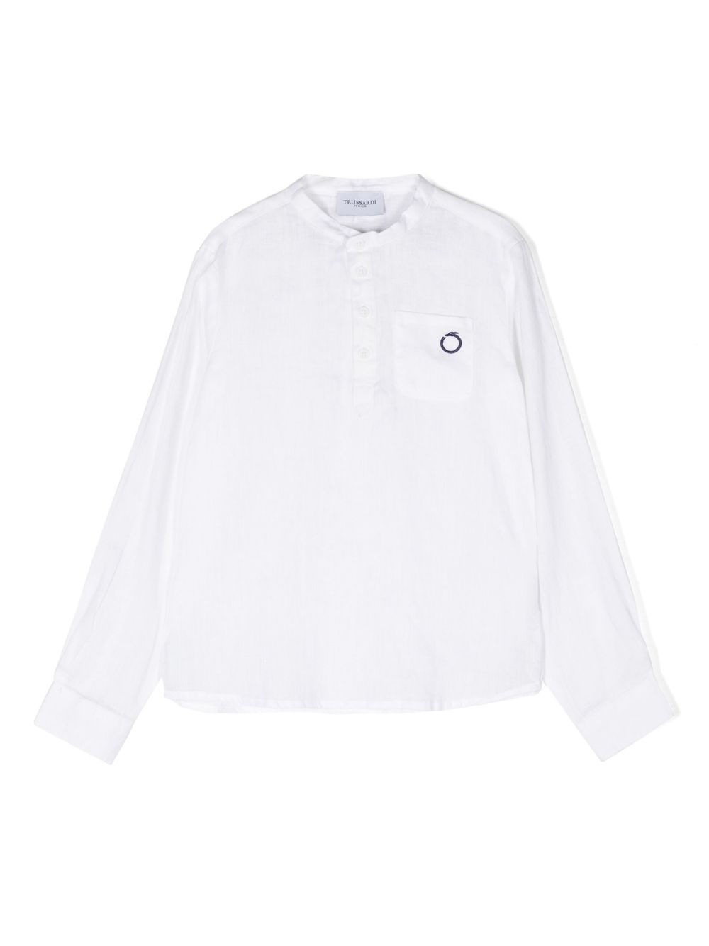 TRUSSARDI JUNIOR logo刺绣亚麻长款上衣 - 白色