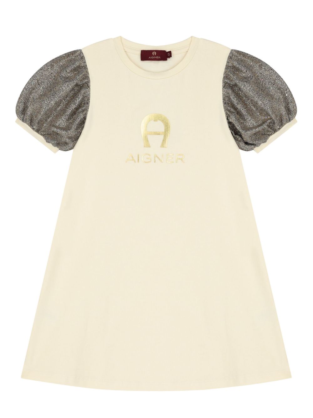 Aigner Kids logo印花泡泡袖连衣裙 - 中性色