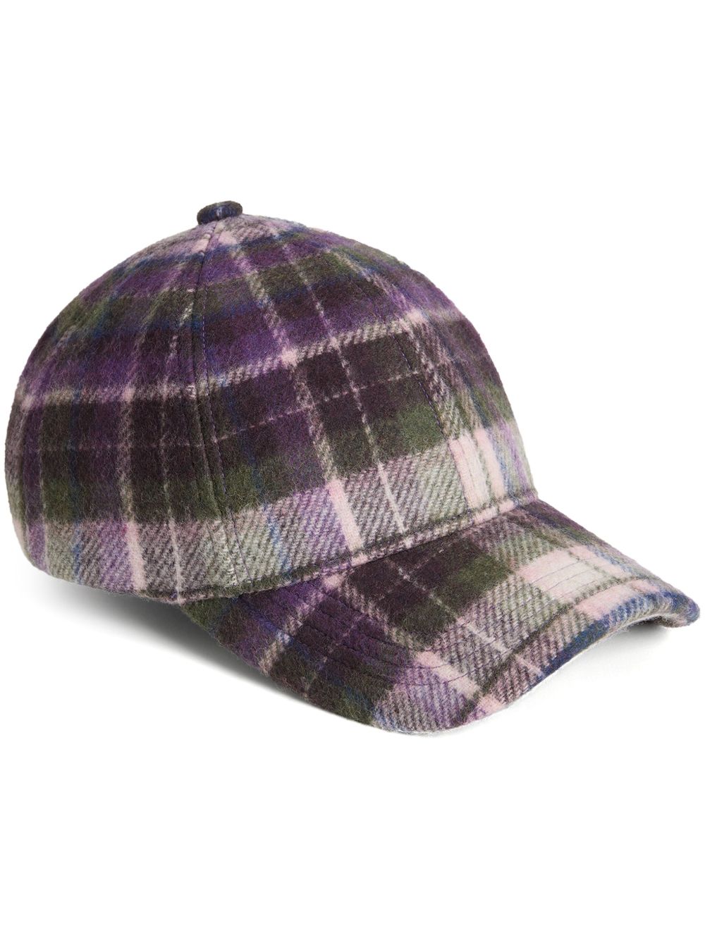 Woolrich 双色格纹羊毛棒球帽 - 紫色