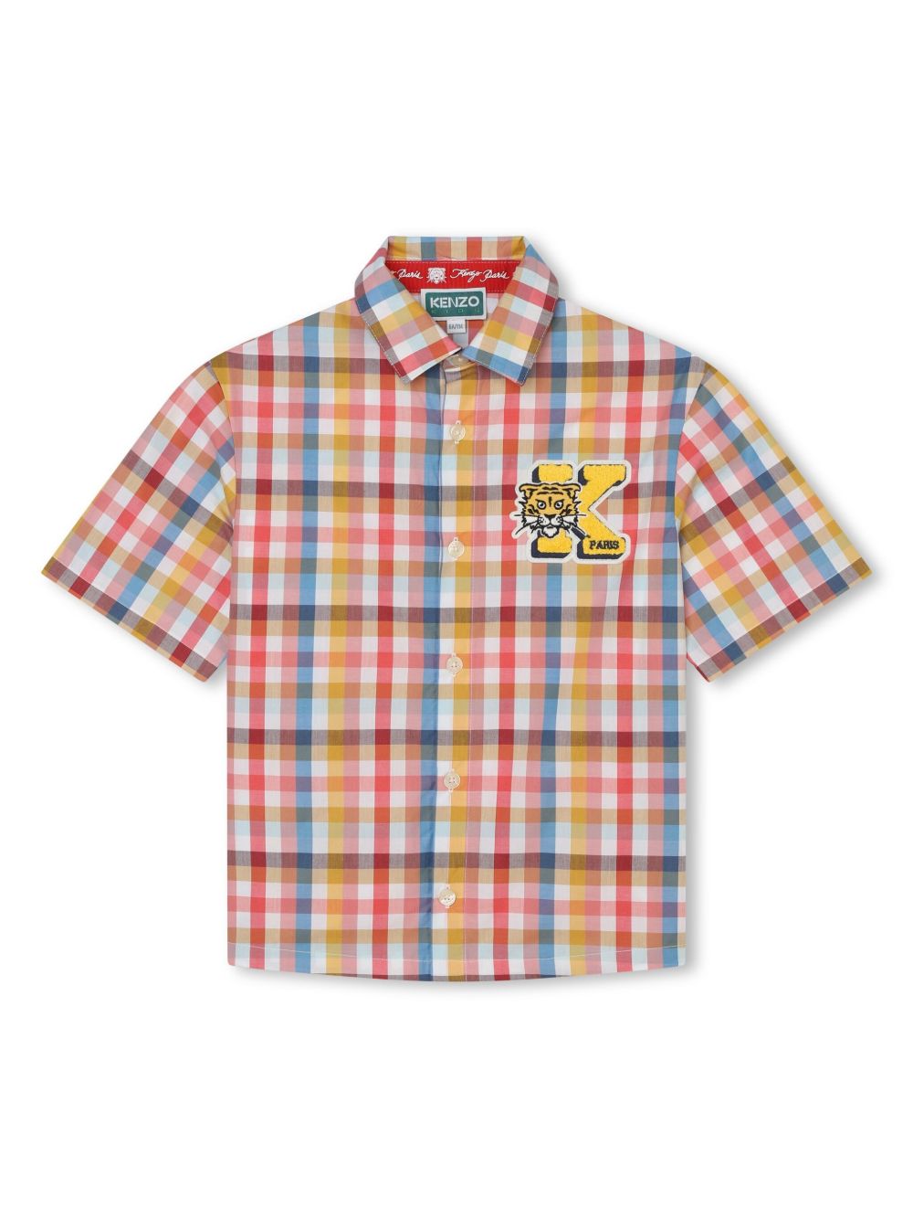 Kenzo Kids logo刺绣格纹棉衬衫 - 黄色