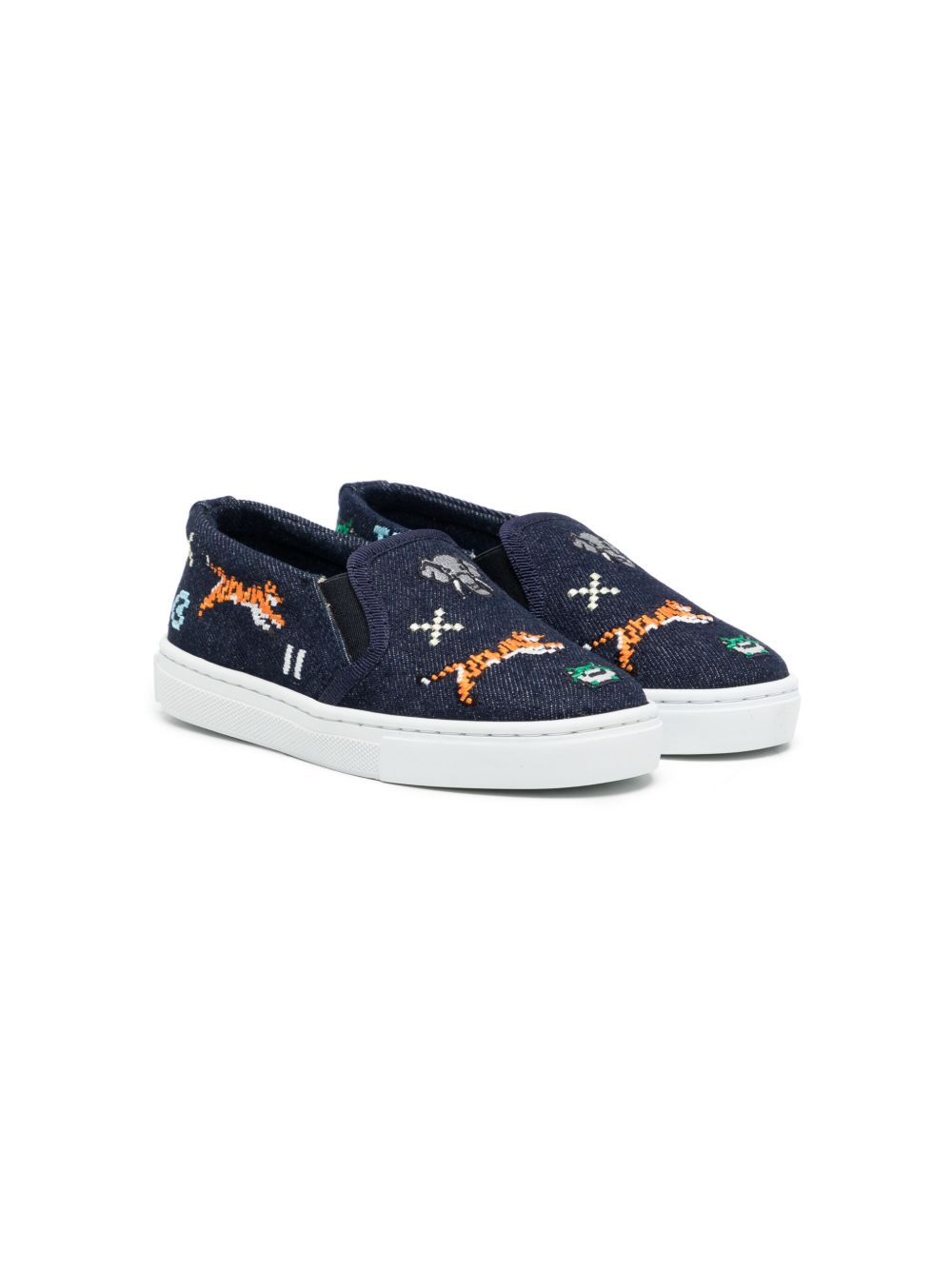 Kenzo Kids Jungle Game 马赛克刺绣帆布运动鞋 - 蓝色
