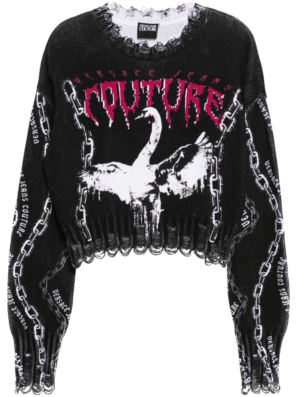 Versace Jeans Couture Chain Swan 图案提花毛衣 - 黑色