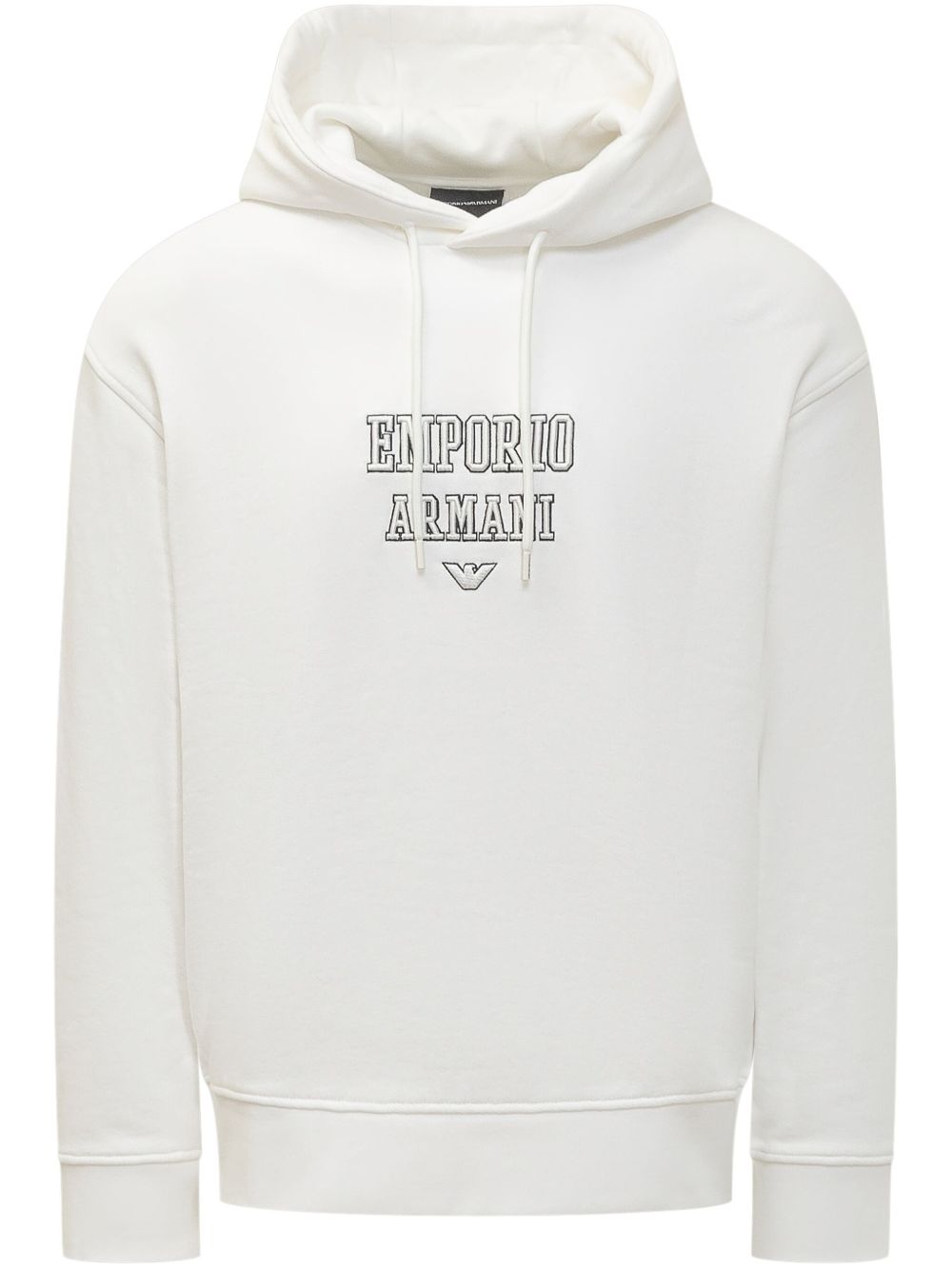 Emporio Armani logo刺绣连帽衫 - 白色