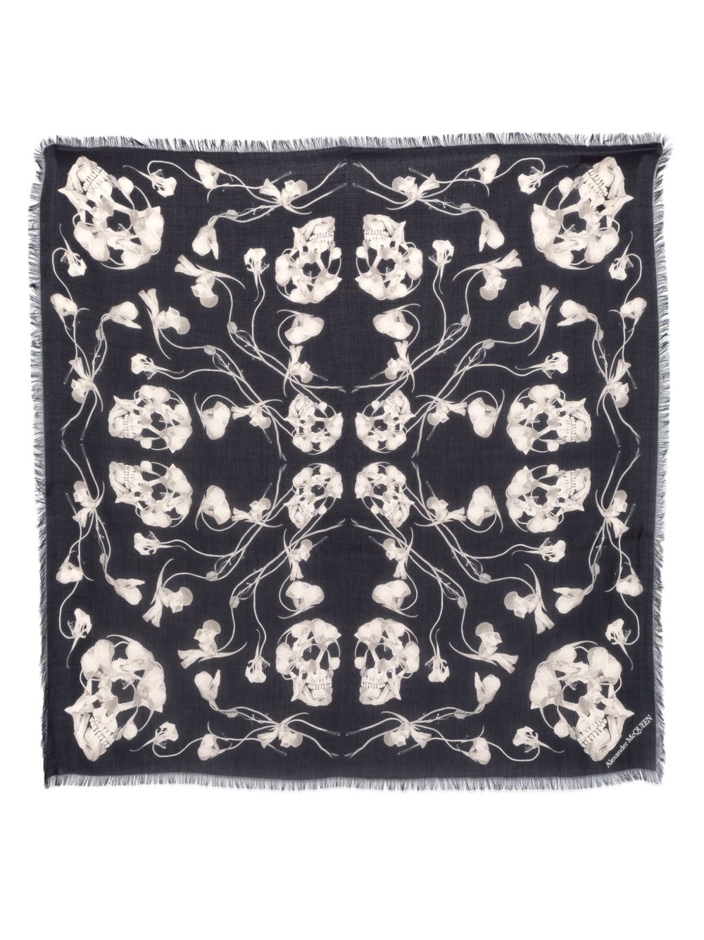 Alexander McQueen Ironed Flower 印花围巾 - 黑色