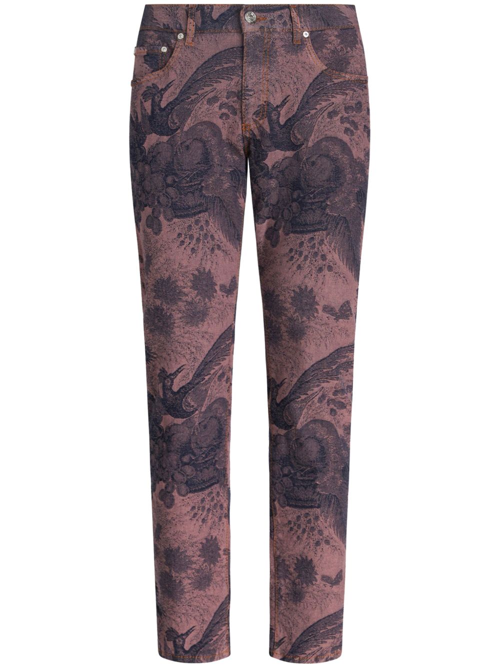 ETRO 图案提花直筒牛仔裤 - 粉色
