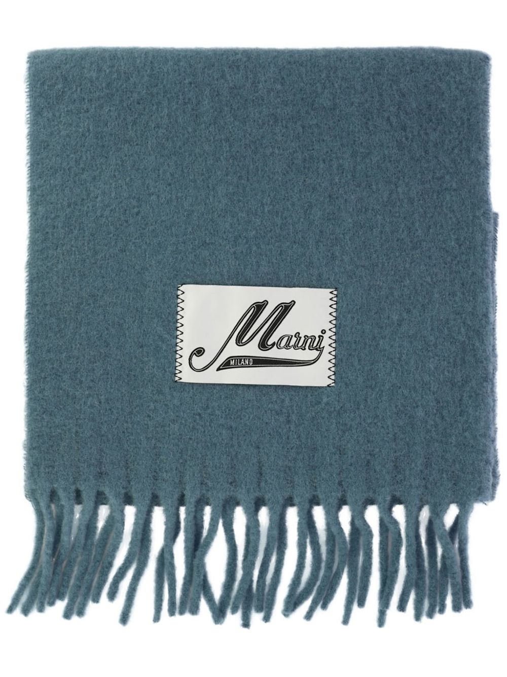 Marni logo贴花羊驼呢混纺围巾 - 蓝色