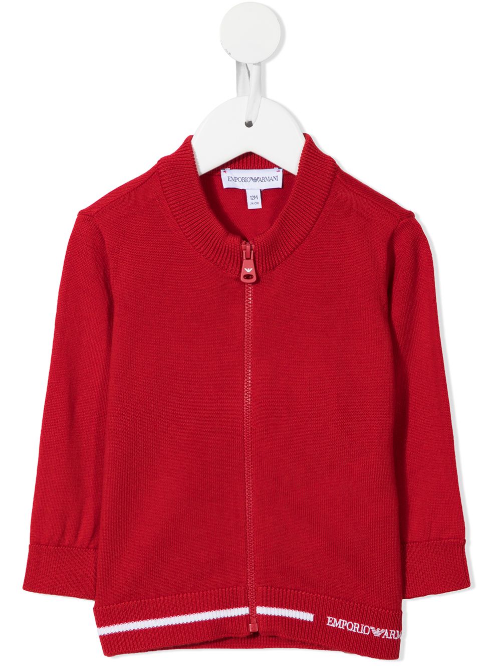 Emporio Armani Kids 拉链针织开衫 - 红色