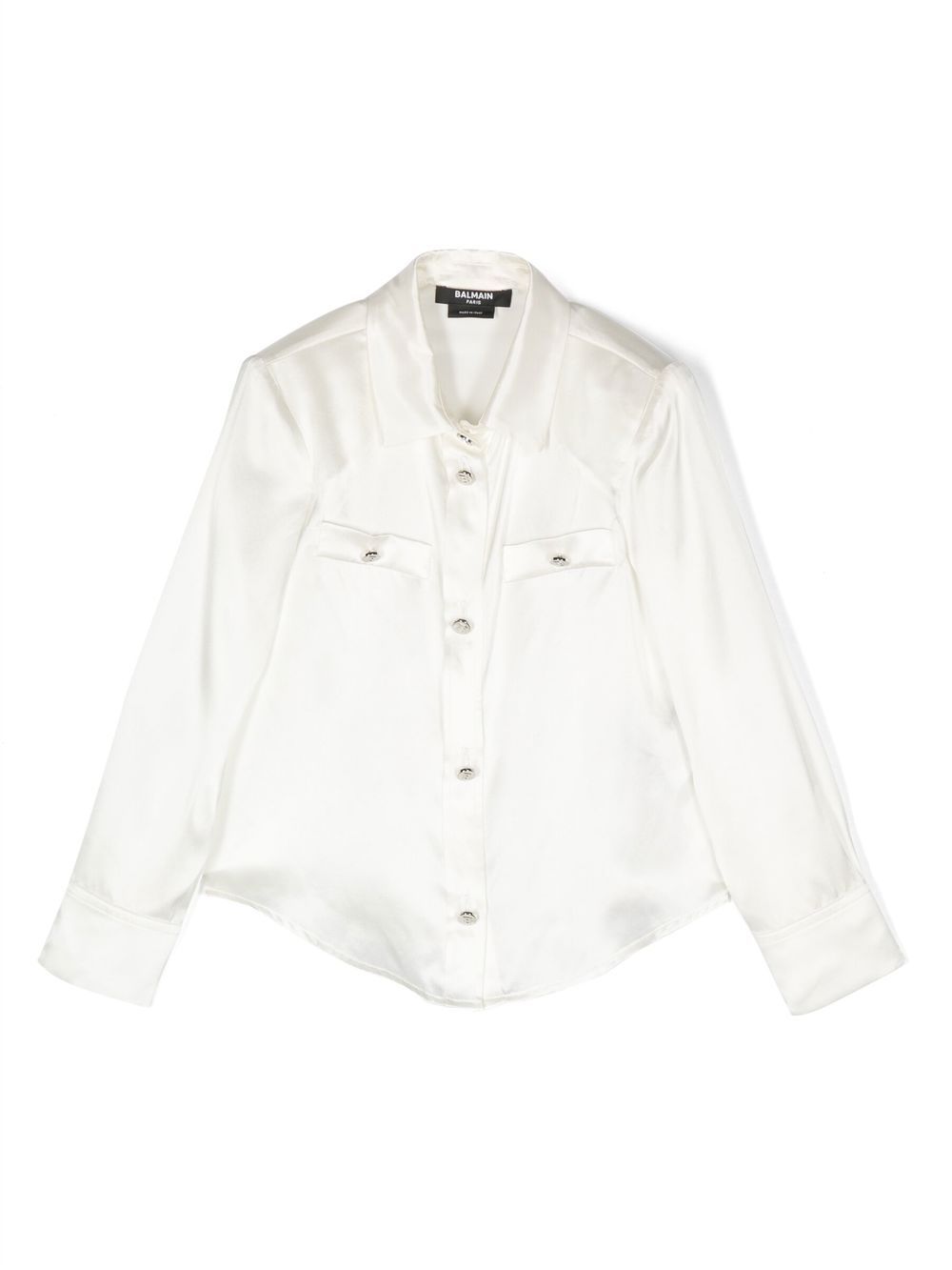 Balmain Kids 纽扣缀饰真丝缎面衬衫 - 白色