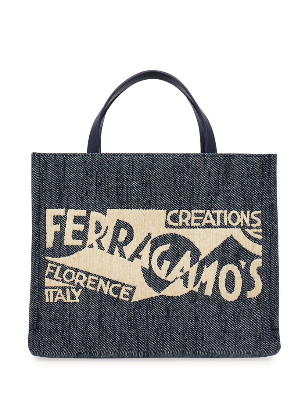 Ferragamo Venna logo刺绣小号托特包 - 蓝色