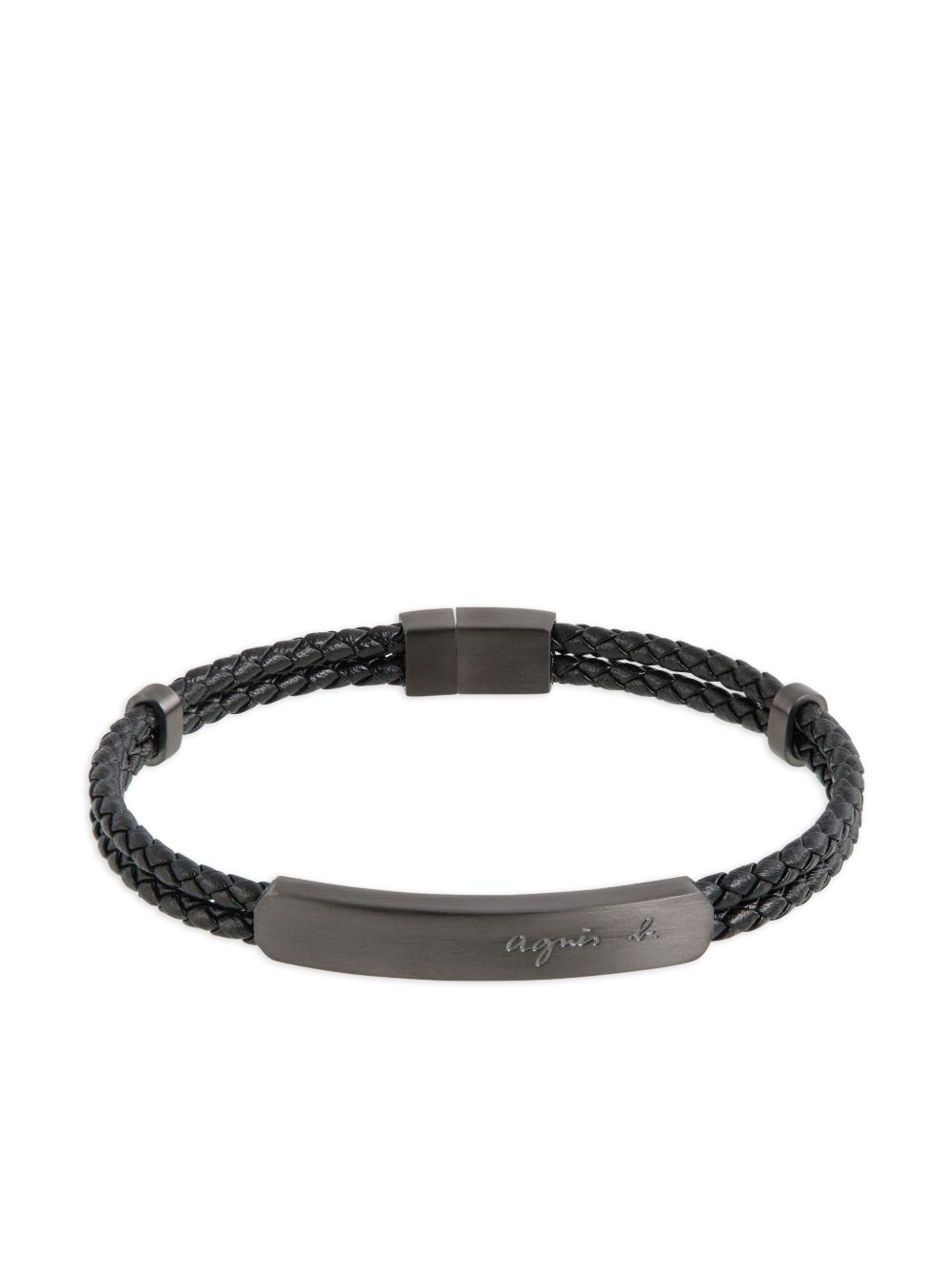 agnès b. logo雕刻编织皮质手环 - 黑色