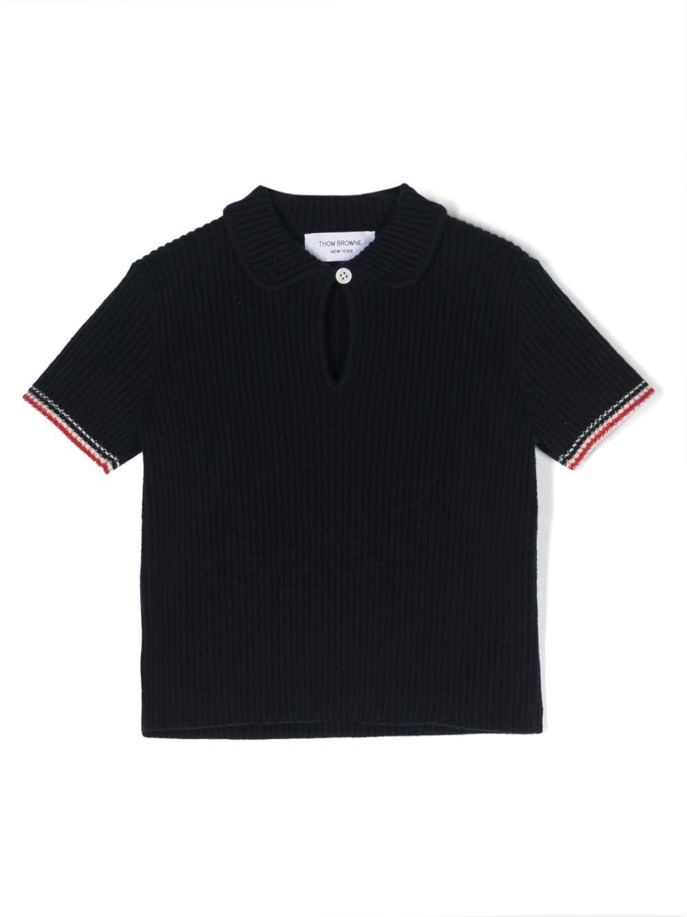 Thom Browne Kids 针织羊毛混纺polo衫 - 蓝色