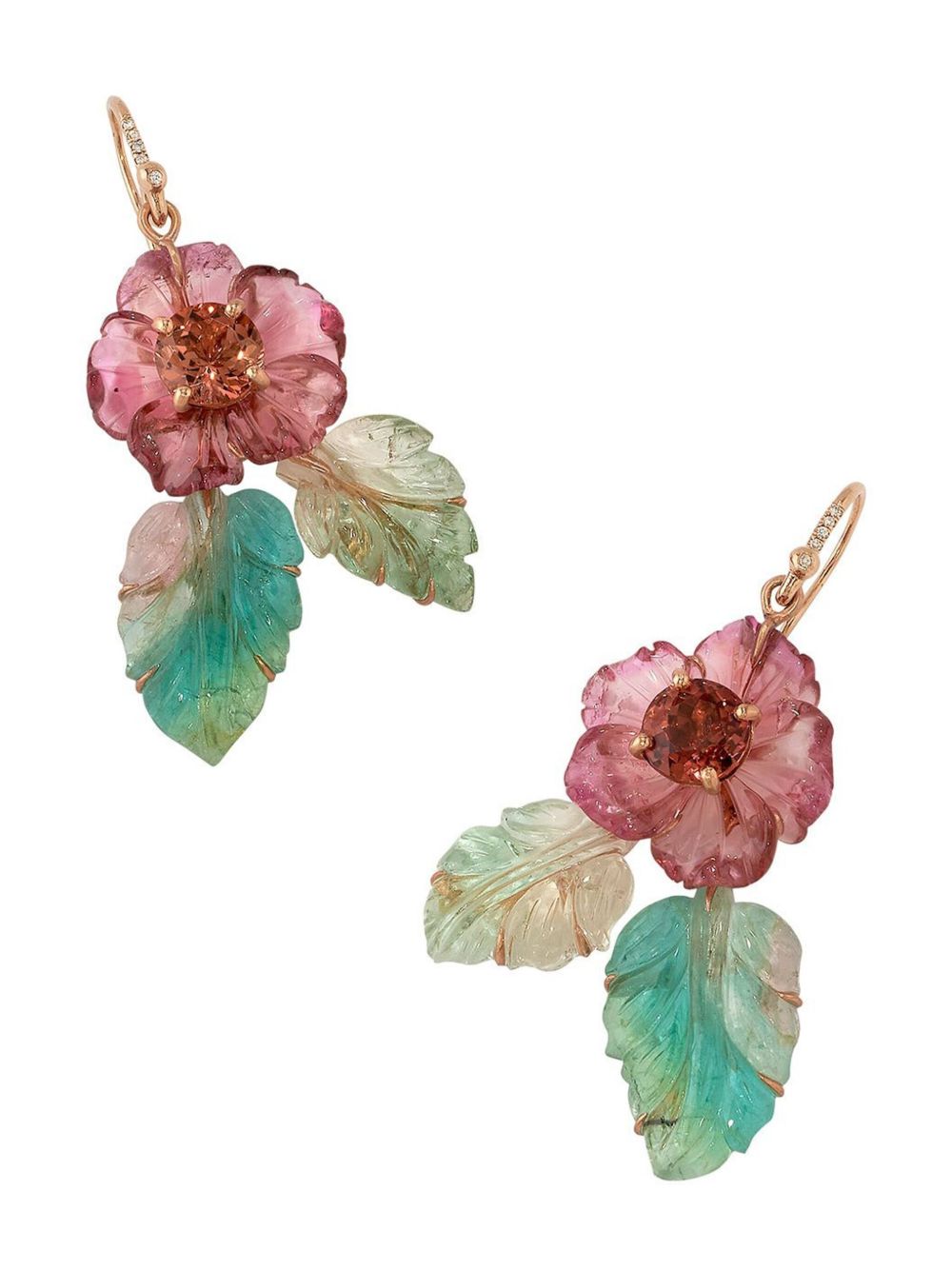 Irene Neuwirth 18K玫瑰金 Flower Leaf 耳环 - 粉色