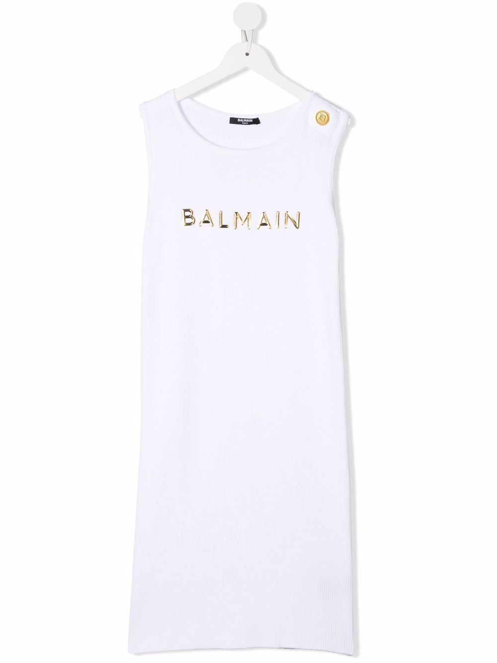 Balmain Kids 胸处logo背心式连衣裙 - 白色