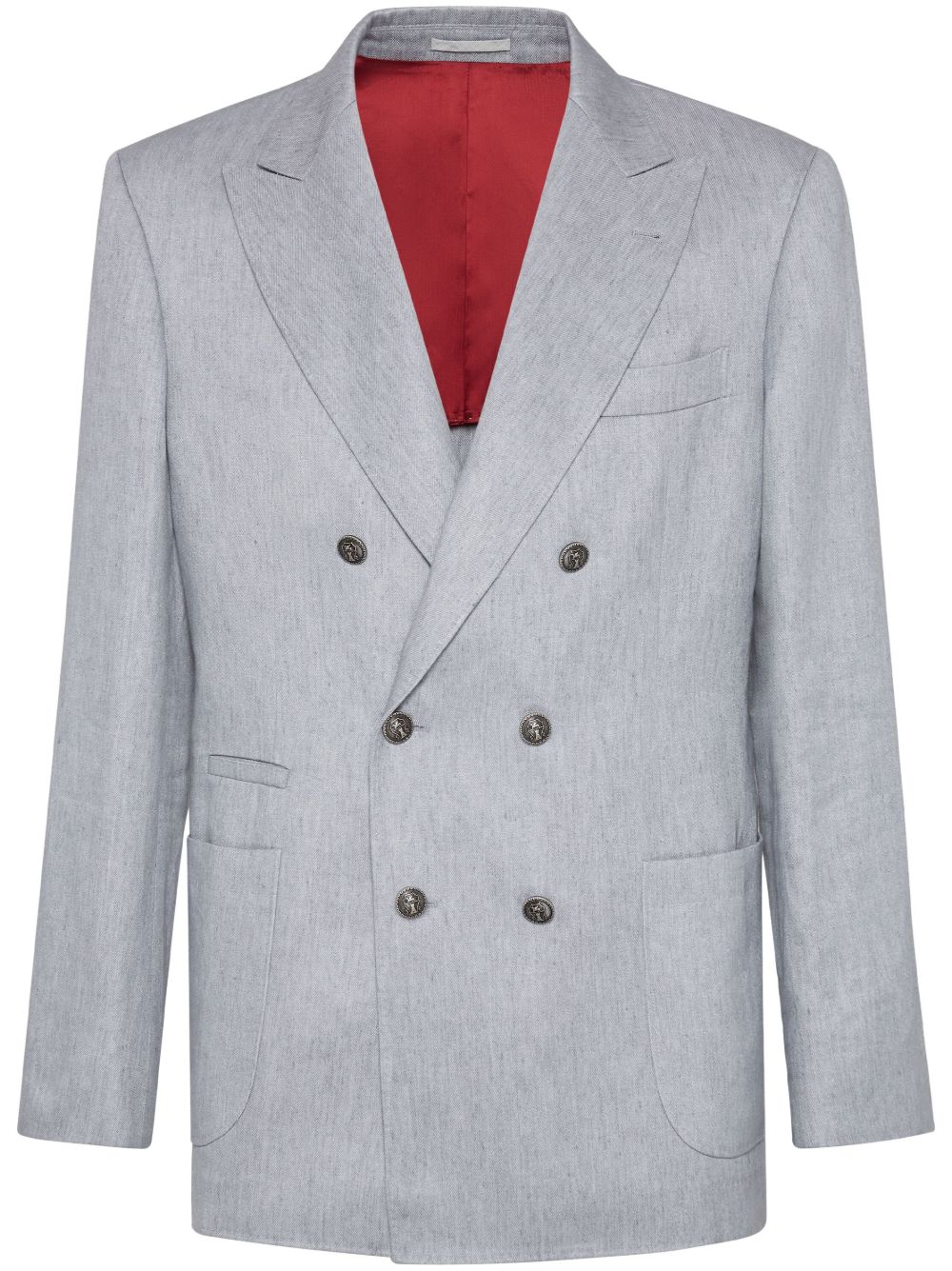 Brunello Cucinelli 双排扣亚麻西装夹克 - 灰色