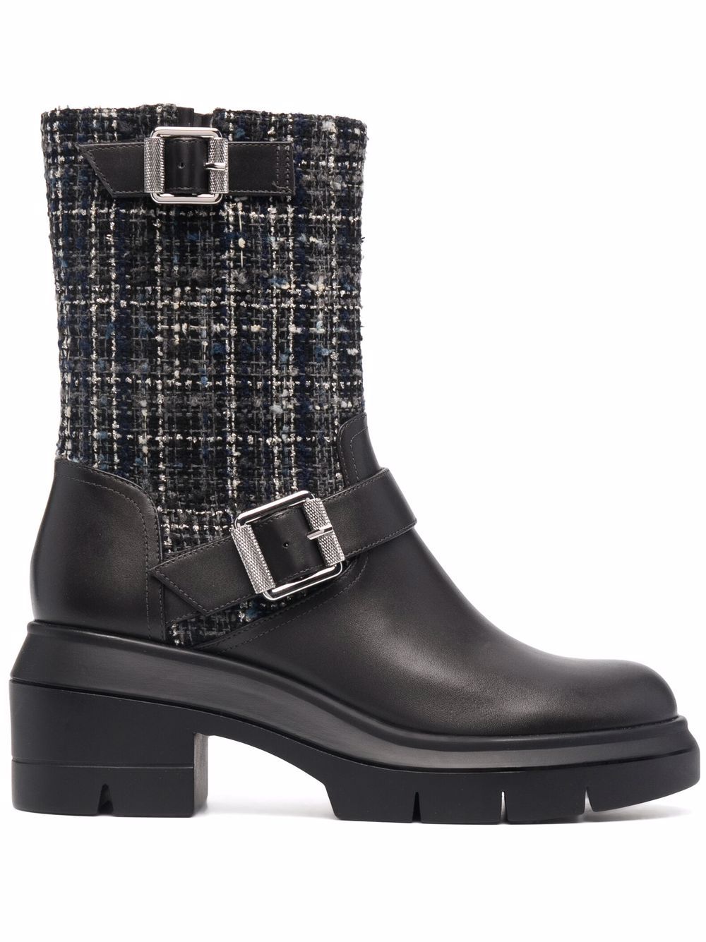 Stuart Weitzman Ryder 粗花呢拼接皮质短靴 - 黑色