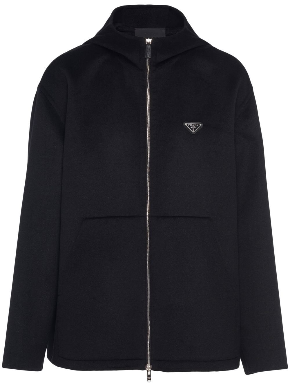 Prada 三角形logo拉链连帽衫 - 黑色