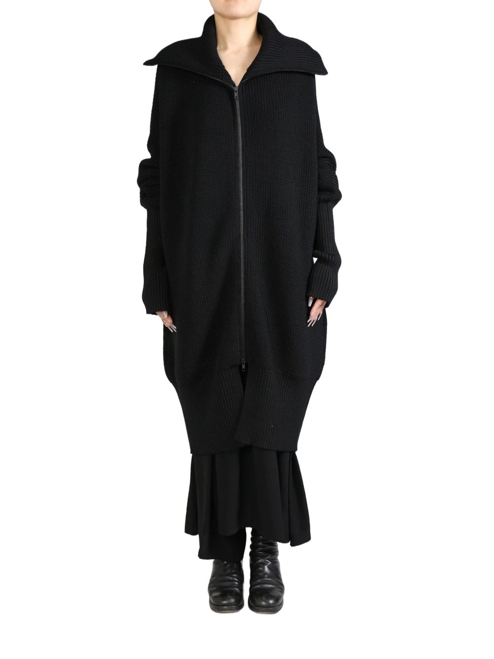 Y's ribbed wool cardi-coat - 黑色