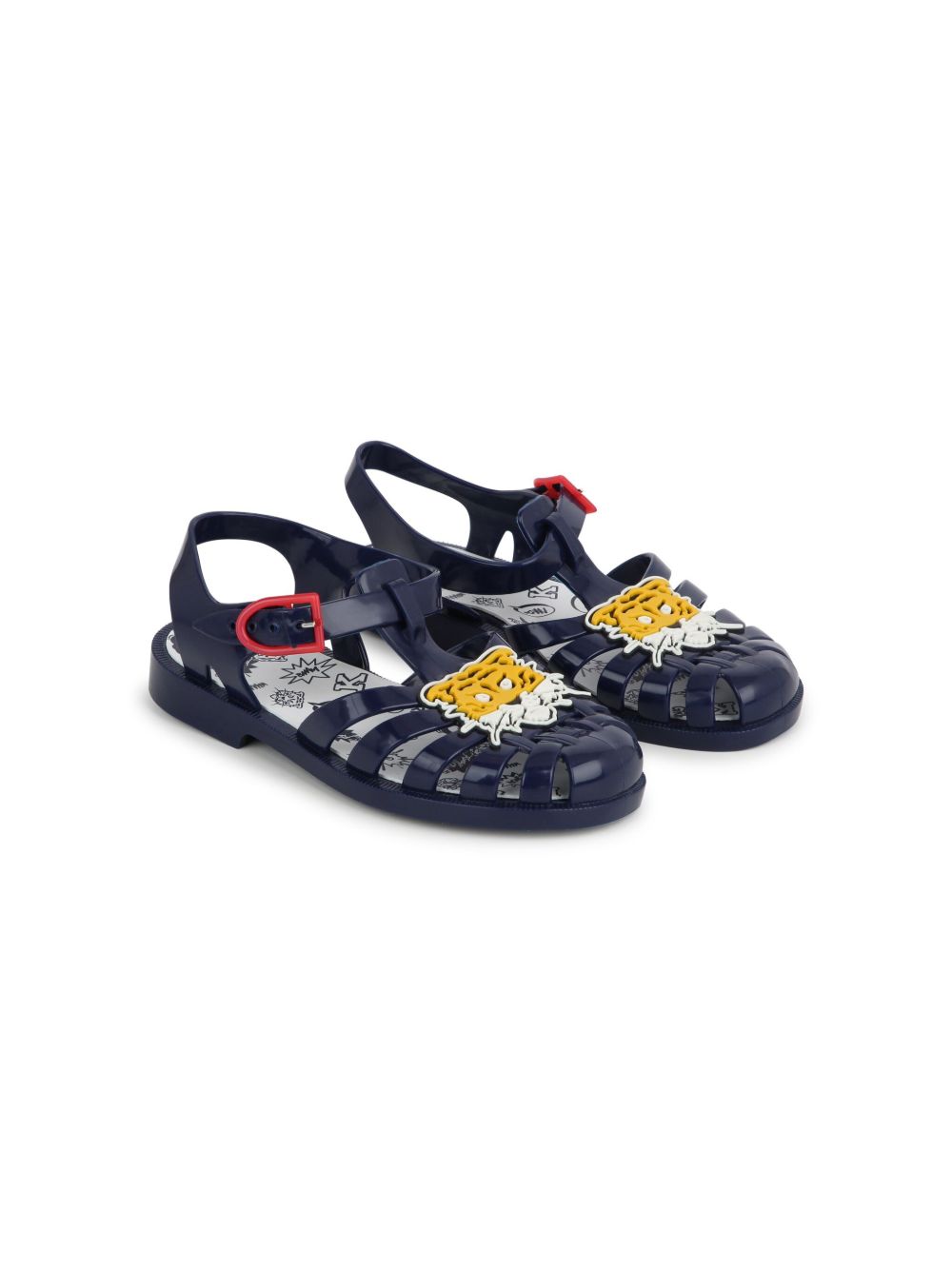 Kenzo Kids Tiger 贴花漆皮凉鞋 - 蓝色