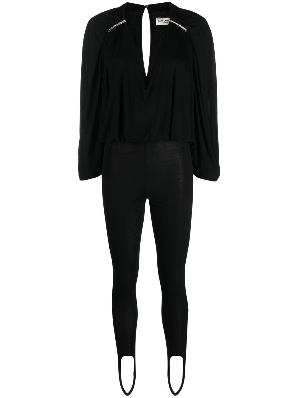 Saint Laurent 镂空衣袖缀饰连体长裤 - 黑色
