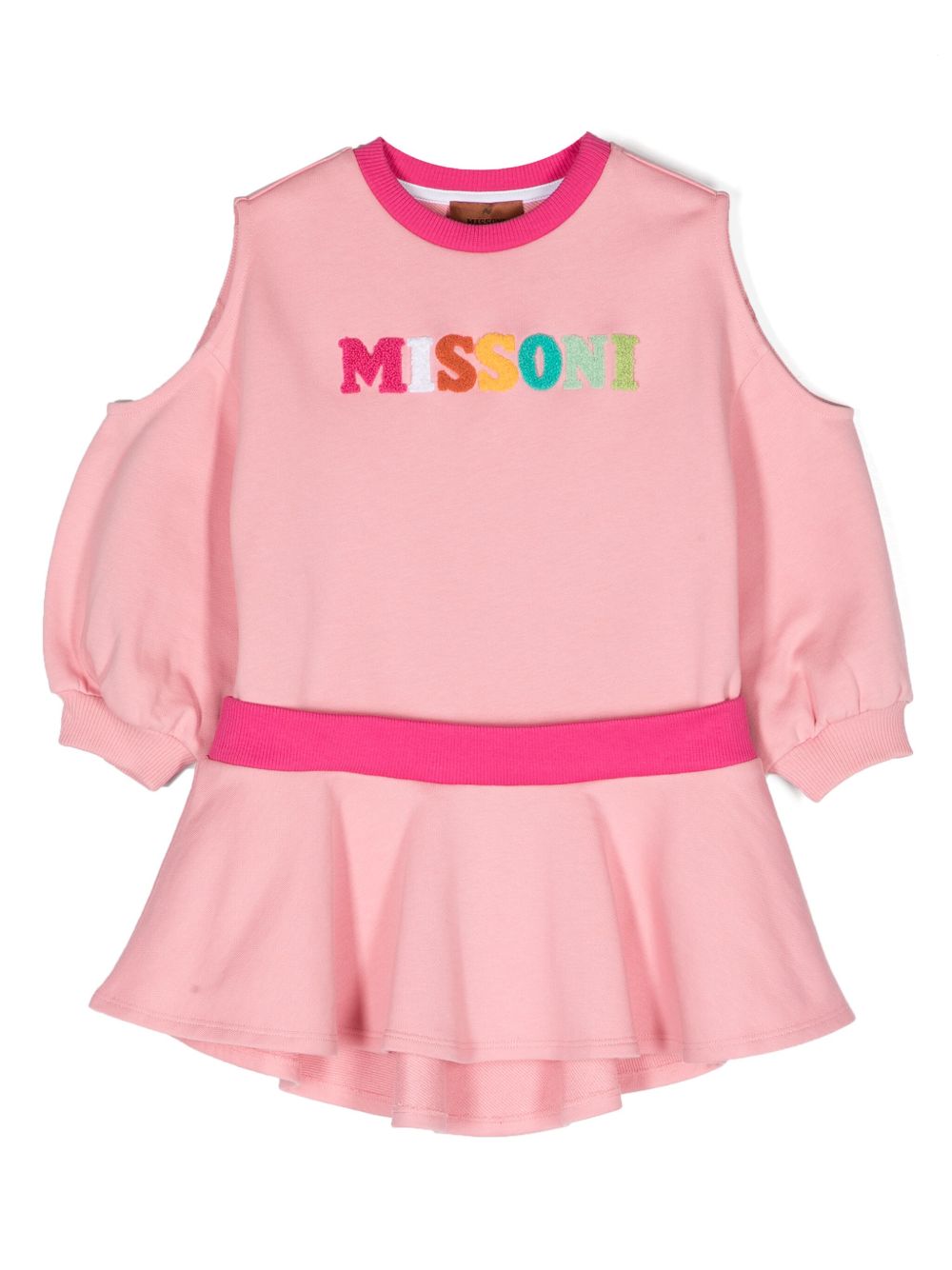 Missoni Kids logo刺绣棉连衣裙 - 粉色